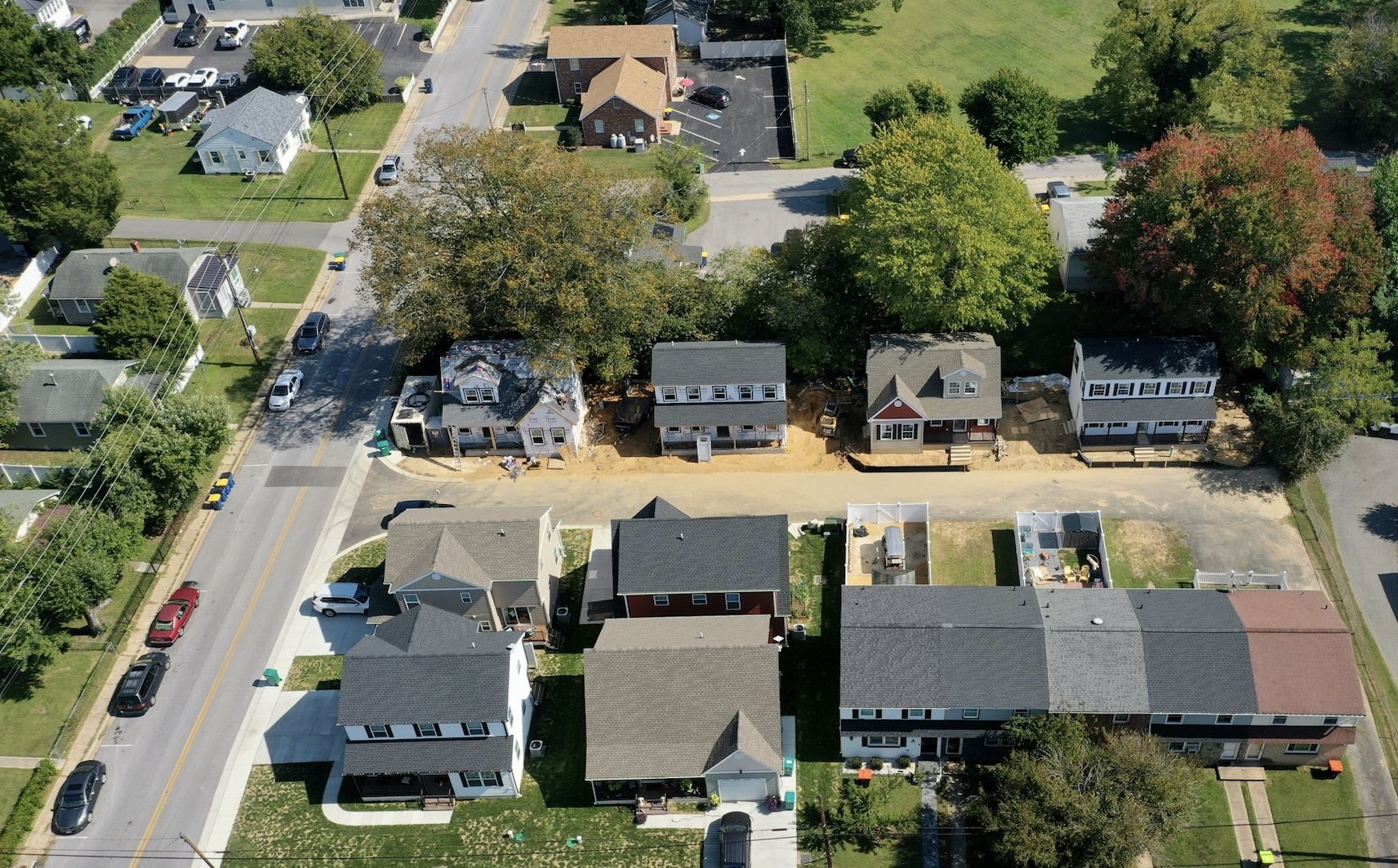 Aerial view of the four newer Church Street cottages, from left: 41595, 41597, 41601 and 41603